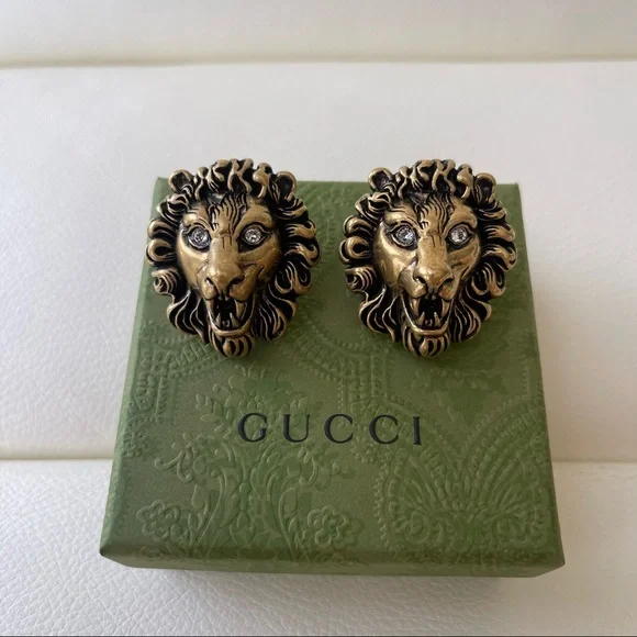 NEW GUCCI Lion CLIP ON EARRINGS CRYSTALLS - Picture 2 of 6